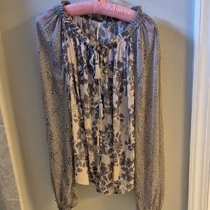 Floral Print Women's Top - Black and Cream